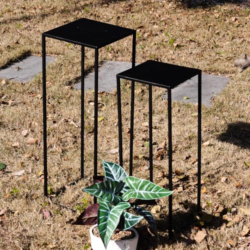 Pack of 2 Already installed Black Plant Stand,Dimension 9.84*H27.56in and 8.66*H23.62in,indoor stable steel frame Flower Stands drink table for party wedding Centrepieces Living Room Patio Garden - color: Black
