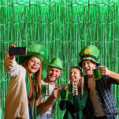 4 Pack Green Foil Fringe Curtain Backdrop, 3.28Ft x 8.2Ft Metallic Tinsel Foil Fringe Streamer Curtains for Photo Booth Props Decor Party Supplies - color: Green