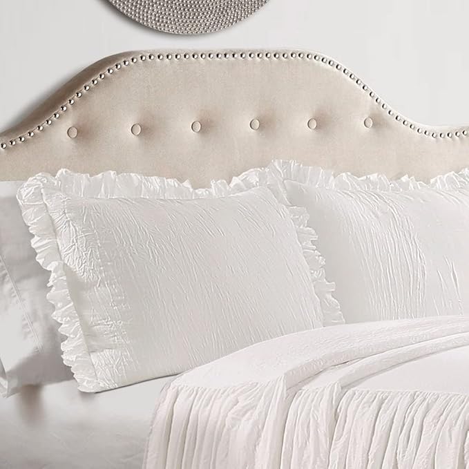 Lush Decor Ruffle Skirt Bedspread Set - 3-Piece Luxurious Farmhouse Bedding - Elegant Ruffle Detail - Timeless Style - Soft Lightweight Sheets - Queen, Lake Blue