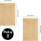 Jute Rug 2'x3' Area Rug - Pack of 2, Hand Woven Jute Braided Boho Rug for Living Room Outdoor Bedroom Kitchen Entryway Farmhouse Hallway, Rustic Vintage Natural Reversible Floor Rugs: Natural Jute