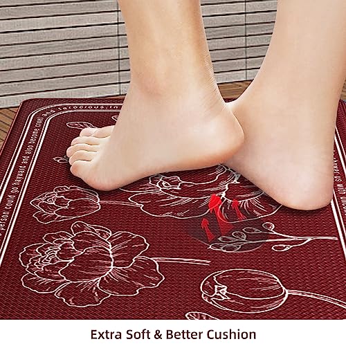 ROTTOGOON Kitchen Floor Mat Set of 2, Cushioned Anti Fatigue Kitchen Mat 17"x59"+17"x29", Non-Slip Waterproof Kitchen Rug, Premium PVC Comfort Kitchen Mats and Rugs for Kitchen, Office, Home, Laundry - color: Red, size: 17"x59"+17"x29"