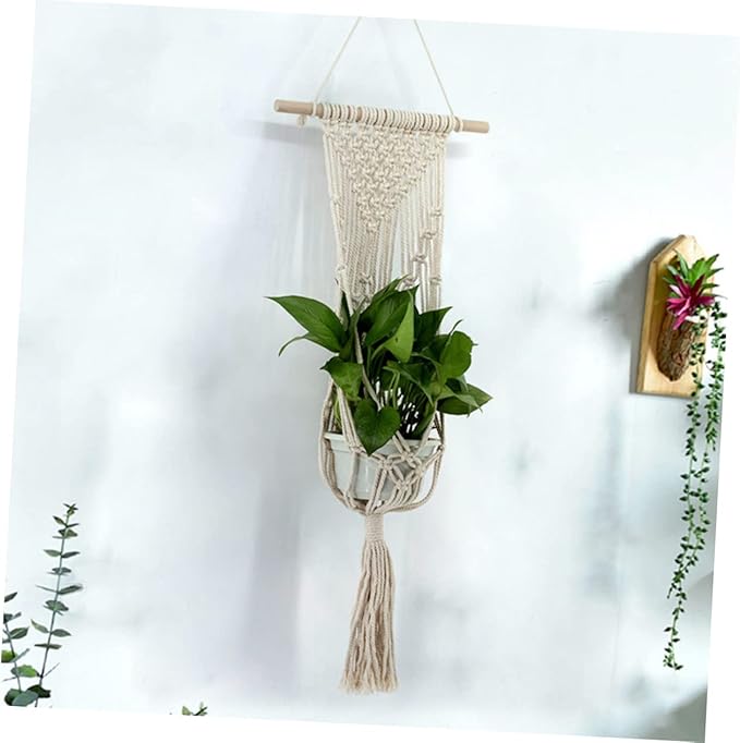 BESPORTBLE Hanging Cotton Flower Holder with Bohemian Tapestry Design Durable Macrame Succulent Pot for Indoor and Outdoor Use for Home and Office Decoration