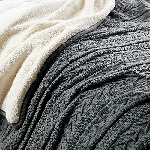 Longhui bedding Acrylic Cable Knit Sherpa Throw Blanket - Thick, Soft, Big, Cozy Grey Knitted Fleece Blankets for Couch, Sofa, Bed - 60 x 80 Inches Gray Coverlet, 5.2 Pounds - color: Grey, size: 60"x80", Oversize