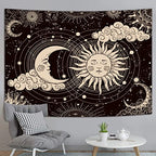 Wonrizon Sun and Moon Tapestry, Aesthetic Black Dark Spiritual Tapestries Mystic Burning Sun with Clouds Star Wall Hanging decor for Bedroom (30"x40") - size: 40"L x 30"W