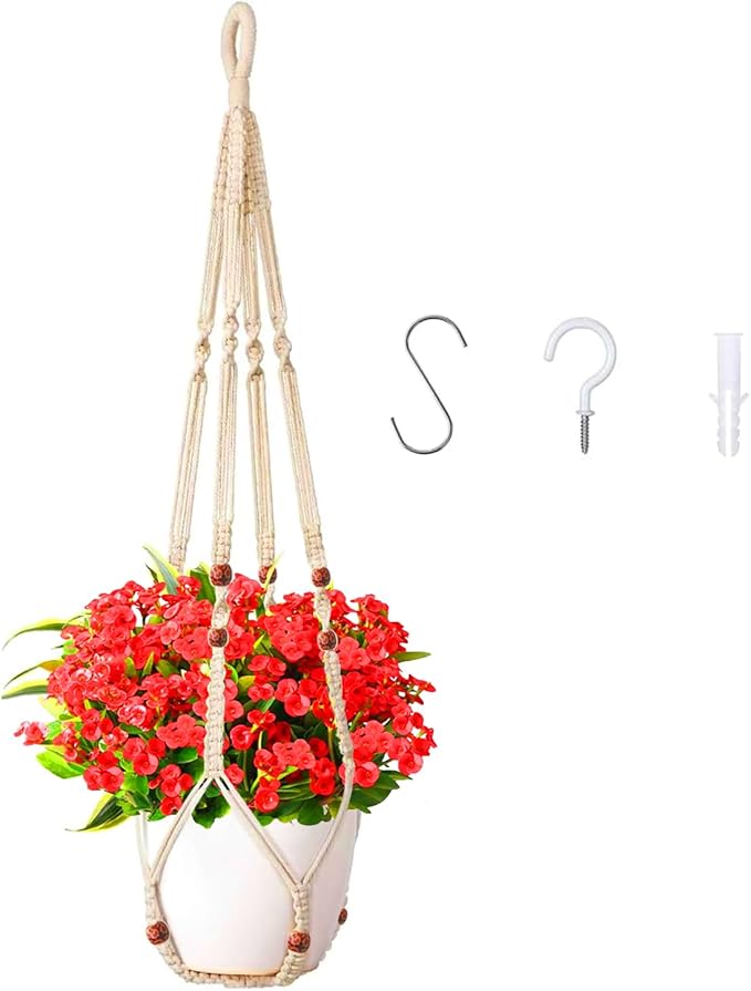 35 Inch Plants Plant Pots Hangers for Live Plants Macrame Plant Hanger Hanging Planters for Indoor,Outdoor Garden Home and Boho Wall Home Ceiling Decor,Ivory,1 Set(Planter Pot Not Included)