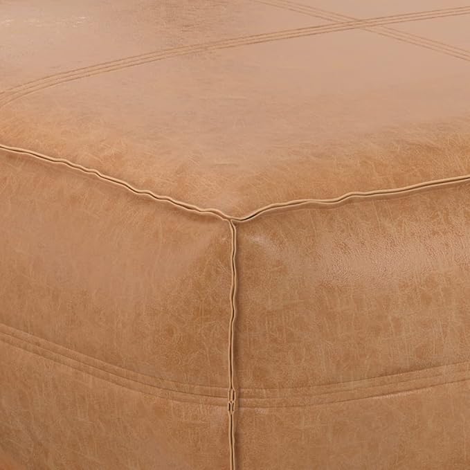 SIMPLIHOME Brody Extra Large Coffee Table Pouf - 36 inch Wide Upholstered Vegan Leather Square Ottoman in Distressed Brown, Boho Footstool, Coffee Table or Extra Seating for Living Room, Assembled