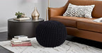 FRELISH DECOR Round Pouf Ottoman Hand Knitted 100% Cotton Pouf Foot Stool - Knitted Bean Bag - Floor Chair for Living Room Bedroom - Foot Rest for Couch (20 Diameter x 14 Height) - Black