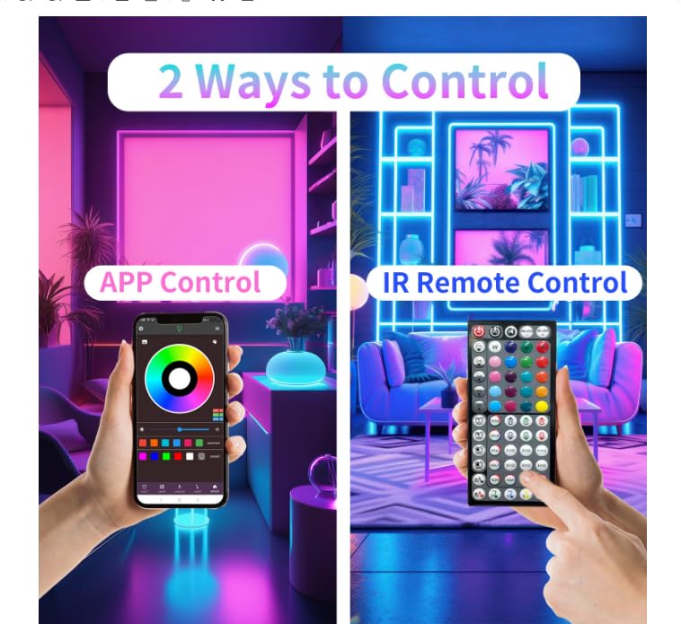 NBBUFF Led Lights for Bedroom Smart App Controlled 300FT(3 Rolls) RGB Strip Lights for Bedroom, Sync with Music, Ideal for Home Party and Room Decoration - size: 300 ft