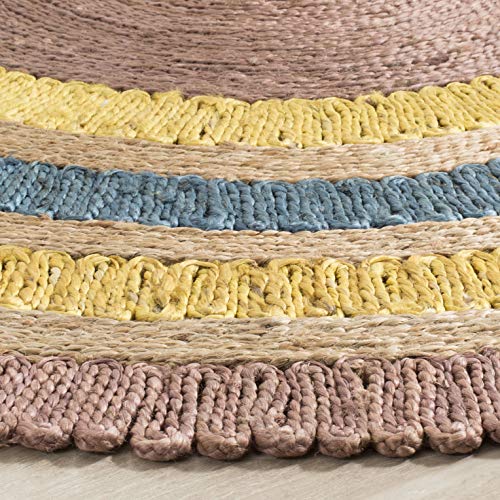 SAFAVIEH Natural Fiber Collection Area Rug - 7' Round, Lavender & Multi, Handmade Boho Charm Farmhouse Jute, Ideal for High Traffic Areas in Living Room, Bedroom (NF201A) - color: Lavender/Multi, size: 7' (Round)