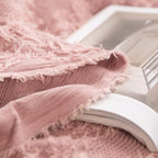 Simple&Opulence 100% Cotton Throw Blanket for Bed, Couch, Boho Textured Geometric Knit Woven Blanket with Tassels Soft, Lightweight Breathable Shabby Chic Farmhouse Decoration for All-Season(Pink)