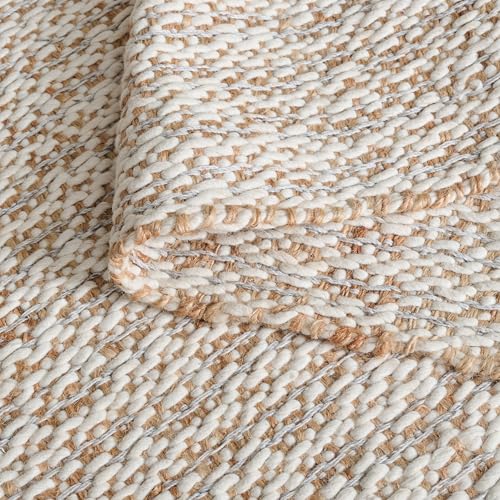 SAFAVIEH Area Rug 4x6 - Natural Fiber Collection - Natural & Silver, Handmade Jute & Wool, Ideal for Living Room, Bedroom, Dining Space (NFB225G) - color: Natural/Silver, size: 4' x 6' (Rectangular)