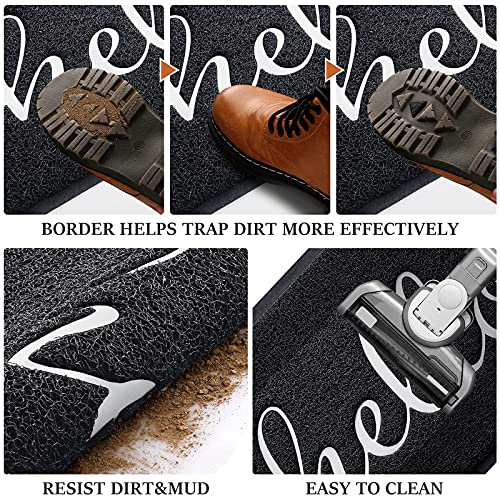 Door Mat (30"x17.5",Black), Welcome Mat Low Profile Front Doormat Floor Mat Non Slip Rugs for Entryway, Patio, High Traffic Areas - color: Black-hello, size: 1'6" x 2'6" (Rectangular)