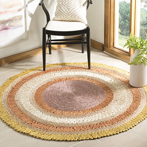 SAFAVIEH Natural Fiber Round Collection 7' Round Gold / Multi NF201B Handmade Boho Charm Farmhouse Jute Area Rug - color: Gold/Multi, size: 7' (Round)