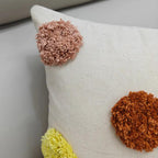 14x20 Multicolor Tufted Polka Dot Pillow Cover, Cream Cotton Boho Cushion Case