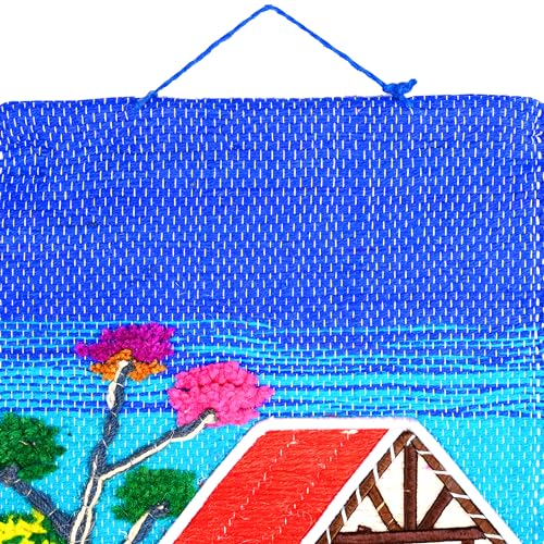 Tarini Gallery Hand Made Jute Wall Hanging Hand woven Tapestry Art Home View Natural Landscape Scenery for Home Office Decor and Gifting(Multicolor Indian Cottage) - color: Multicolor Indian Cottage
