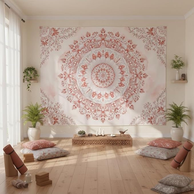 Accnicc Pink Floral Mandala Tapestry Wall Hanging Boho Medallion Tapestry Aesthetic Watercolor Flower Cute Large Tapestries for Bedroom Living Room Dorm Decor 80 x 60 Inch