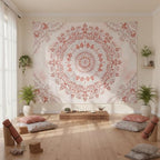 Accnicc Pink Floral Mandala Tapestry Wall Hanging Boho Medallion Tapestry Aesthetic Watercolor Flower Cute Large Tapestries for Bedroom Living Room Dorm Decor 80 x 60 Inch