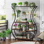 Tribesigns 6-Tier Plant Stand, 70.9 Inch Tall Plant Shelf with 10 Hanging Hooks, Vase Shape Ladder Plant Stand, Multi-Purpose Plant Display Rack for Indoor, Balcony, Living Room, Brown and Black