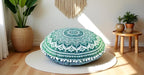 Round Mandala Floor Pillow Cover Seating Cushion Throw Cover Hippie Decorative Bohemian Ottoman Pouf Cover, Pom Pom Pillow Cases,Boho Indian 22 Inches (Green)