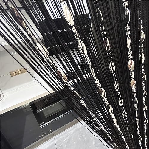 ave split 100cmX200cm Decorative Door String Curtain Beads Wall Panel Fringe Window Room Divider Blind for Wedding Coffee House Restaurant Parts Door Divider Beads Tassel Screen Decoration (black25) - color: Black