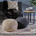 Christopher Knight Home Ansel Knitted Cotton Pouf, Beige - color: Beige