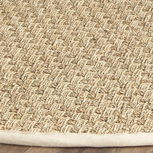 SAFAVIEH Area Rug 5' Round - Natural Fiber Collection - Natural & Ivory, Seagrass, Basketweave Pattern with Border (NF114J)