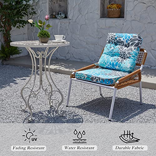 JMGBird Seat/Back Outdoor Chair Cushion Tufted Pillow, Deep Seat Cushion Set 22"x22", Outdoor Cushion for Patio Furniture - color: Light Blue With White, size: 22"×22"