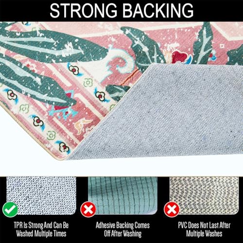 Tribal Rugs, 3x5 Pink Boho Small Area Rugs for Bathroom Kitchen Small Indoor Entryway Rug Modern Vintage Distressed Summer Tropical Jungle Carpet Non-Slip Washable - color: Pink, size: 3' x 5'
