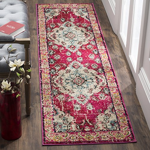 SAFAVIEH Monaco Collection Runner Rug - 2'2" x 6', Pink & Multi, Non-Shedding & Easy to Clean, Distressed Medallion Design, Ideal for Hallway, Foyer, Entryway, Kitchen, Bedroom (MNC243D) - color: Pink/Multi, size: 2'2" x 6' (Runner)