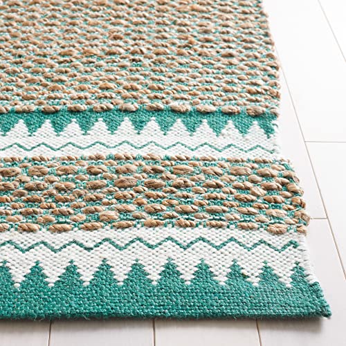 SAFAVIEH Natural Fiber Collection Runner Rug - 2'6" x 8', Natural & Green, Handmade Farmhouse Boho Coastal Rustic Jute, Ideal for High Traffic Areas in Living Room, Bedroom (NF874Y) - color: Natural/Green, size: 2'6" x 8' (Runner)