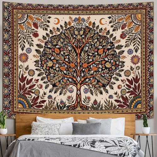 Spenlife Bohemian Tree of Life Tapestry, Ornate Floral Tapestries for Bedroom, Ethnic Wall Decor, Vintage Tapestries (60" x 44") - color: Red Ivory, size: 60"L x 44"W