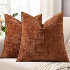decorUhome Rust Chenille Throw Pillow Covers 16x16 Set of 2 Textured Soft Cozy Slubby Couch Pillow Covers Modern Farmhouse Boho Decorative Pillow Cases for Bed Sofa Living Room