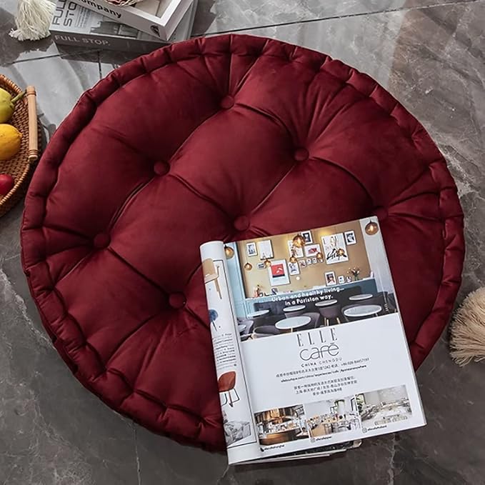 24" x 24" Round Thick Floor Seating Cushions, Solid Velvet Thick Tufted Cushion Meditation Pillow Round Floor Pillow Seating with Carrying Handle, Sofa Balcony Tatami Pad (Grey)