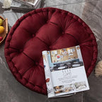 24" x 24" Round Thick Floor Seating Cushions, Solid Velvet Tufted Cushion Meditation Pillow Round Floor Pillow Seating with Carrying Handle, Sofa Balcony Tatami Pad (Pink)