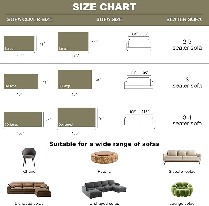 ROOMLIFE Green Sofa Cover, Vintage Boho Couch Cover for 3 Cushion Sofa, Non Slip Soft Chenille Sofa Slipcovers for Dog, Washable Furniture Sofa Protector Cover with Tassel for Living Room, 71''X150”