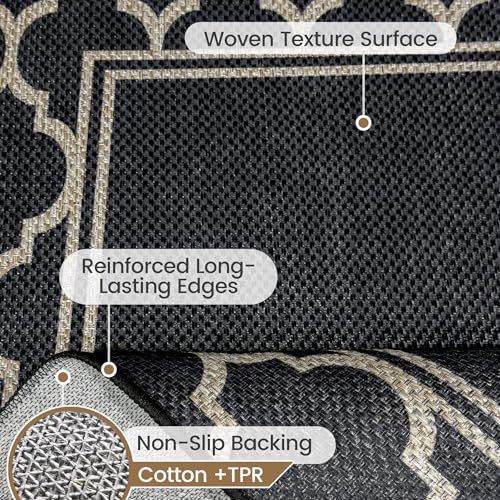 Washable Moroccan Easy Jute Rug, 3x5 Neutral Outdoor Indoor Patio Small Bordered Rug, Woven Thin Non Slip Carpet Door Mat for Entryway Front Door Porch Farmhouse Backyard Kid Nursery Play Room - color: Moroccan Black, size: 3' x 5'