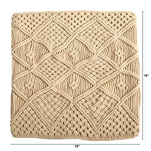 Nearly Natural 18in. Boho Cross Woven Macrame Decorative Pillow Cover