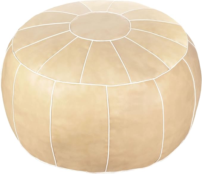 Decorative Pouf Foot Stool Round Unstuffed Leather Ottoman Cushion Storage seat or for Resting Your Feet on, Floor Chair Foot Living Room Bedroom Kids Room and Wedding (Chocolate)