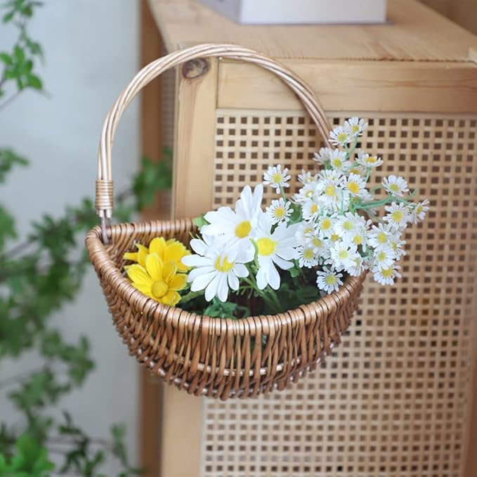 Wall Hanging Basket, Woven Wicker Decorative Plants Flowers Basket for Porch Garden Farmhouse Kitchen (Semiround)