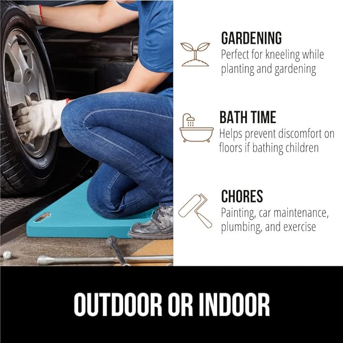 GORILLA GRIP Extra Thick Patent Pending Supportive Foam Kneeling Pad, Large Cushion Knee Pads for Gardening, Baby Bath, Dirt and Water Resistant, Workout and Garden Supplies, 17.5x11, Turquoise
