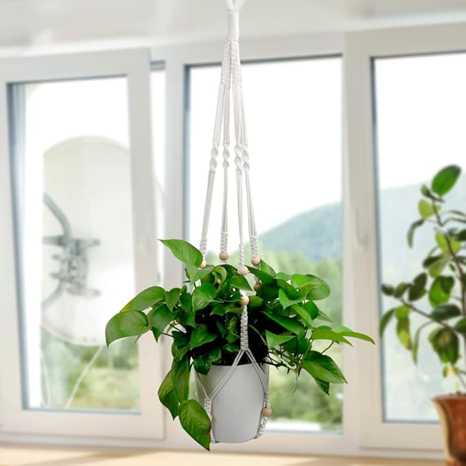 Hanging Planter for Indoor Plants,Macrame Plant Hanger,Plant Hanger,Hanging Plant Holder,Plant Hangers,Plant Hangers Indoor,Plant Holder,Macrame Plant Hangers Indoor with 12 Wood Beads