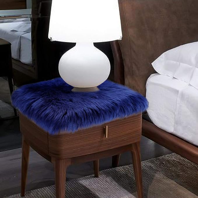 Softlife Blue Faux Fur Sheepskin Chair Cover Seat Cushion Pad Super Soft Area Rugs for Living Bedroom Sofa Dorm (1.6ft x 1.6ft, Royal Blue)
