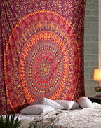 RAJRANG Red Hippie Tapestries - Elephant Mandala Tapestry Bohemian Bedspread Ethnic Boho Dorm Decor Wall Hanging - 90 X 84 Inches - size: 90"L x 84"W