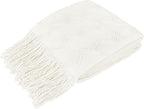 PAVILIA White Knit Throw Blanket for Couch, Twin Bed, Soft Knitted Farmhouse Sofa Throw for Living Room, Lightweight Decorative Summer Blanket for Chair, Outdoor Textured Boho Blanket, 60x80