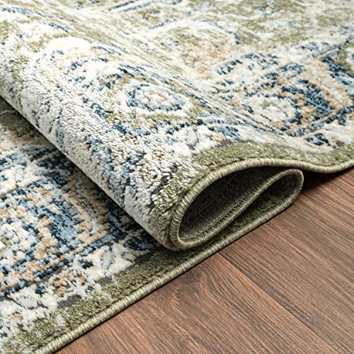Abani Savoy Collection Area Rug - Intricate Blue/Green Vintage Design 2' 6" x 6' - Easy to Clean - Durable for Kids & Pets - Non-Shedding - Medium Pile - Soft Feel - Living Room, Bedroom & Office - size: 2'6" x 6' (Rectangular)