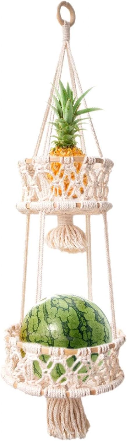 Multi Layer Woven Rope Organizer | Boho Hanging Plant Holder – 3-Tier Macrame Flower Basket, Decorative Indoor Pot Storage, Unique Hanging Ornament for Bedroom, Balcony, Kitchen, Office, Housewarming