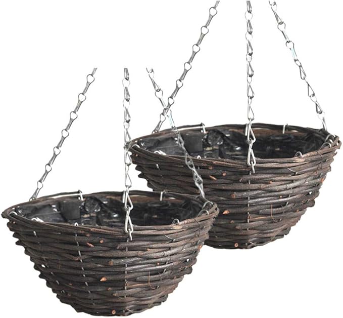 Rattan Hanging Basket for Plants Seagrass Hanging Planters Indoor Outdoor Plant Flower Hanging Pots Woven Straw Planter Ceiling Flower Pots for Decoration 2pcs