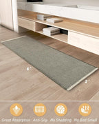 AMOAMI Upgraded Waffle Runner Rug Super Absorbent Non Slip Bath Mats for Bathroom Machine Washable Bathroom Runner Rug with Tassels, Ideal for Hallway Bedroom Laundry Room, 2' x 6', Green & Cream