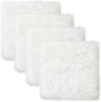Softlife White Faux Fur Sheepskin Chair Cover 4 PCs Seat Cushion Pad Super Soft Area Rugs for Living Bedroom Sofa Dorm (1.6ft x 1.6ft)