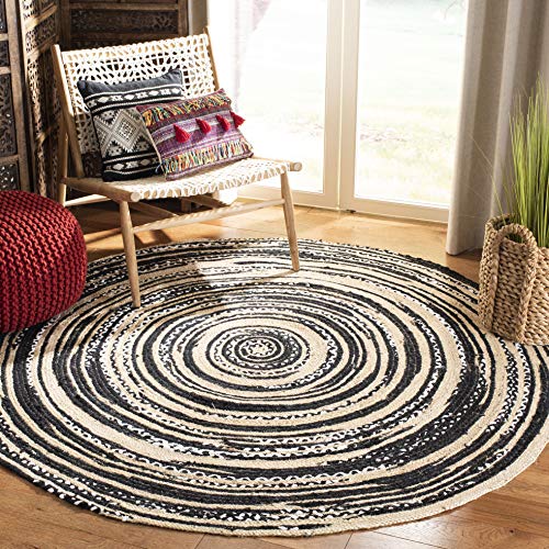 SAFAVIEH Cape Cod Collection Area Rug - 3' Round, Black & Ivory, Handmade Braided Jute & Cotton, Ideal for High Traffic Areas in Living Room, Bedroom (CAP209Z) - color: Black/Ivory, size: 3' (Round)